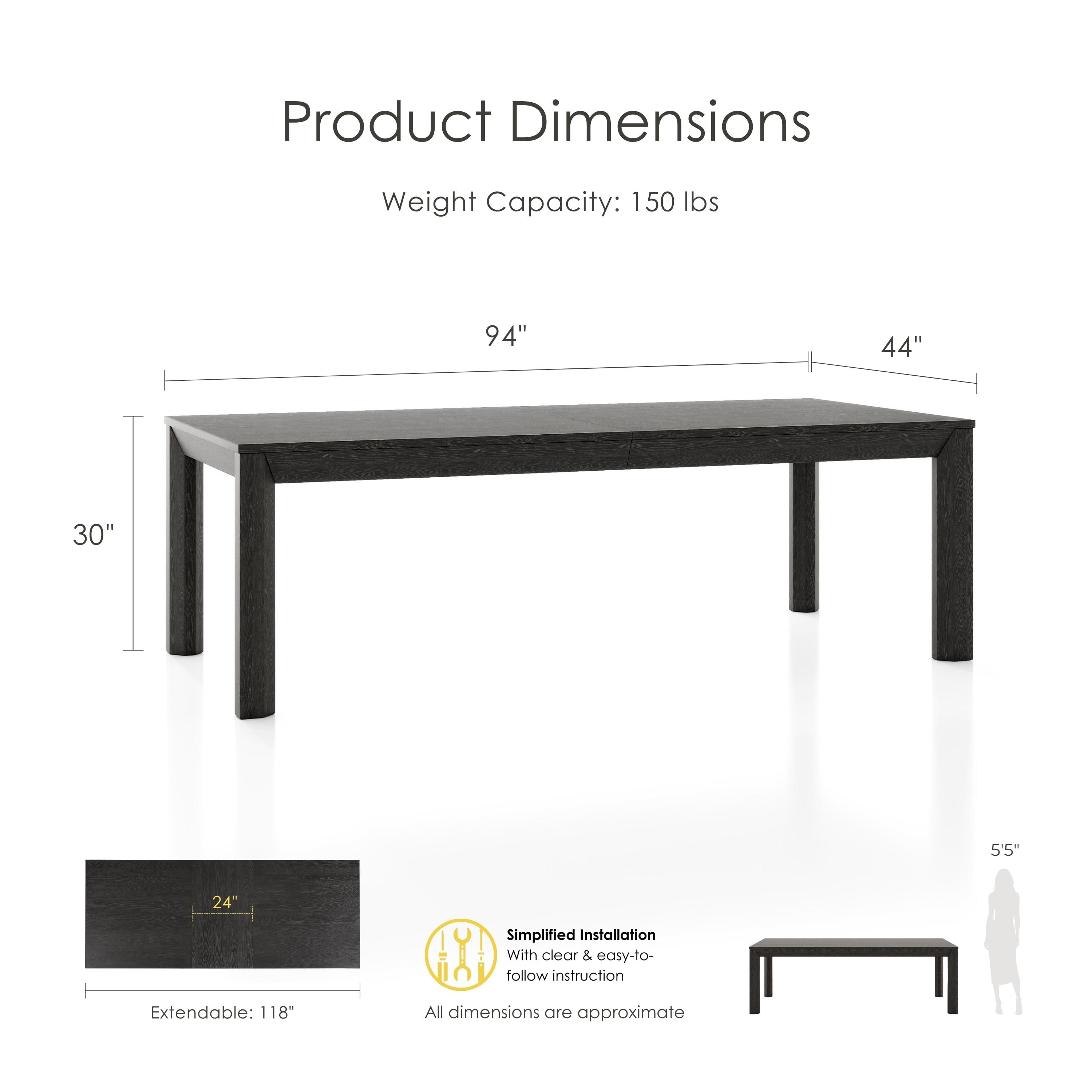 Furniture of America Direx 118" Solid Wood Rectangle Indoor Dining Table, Weathered Black