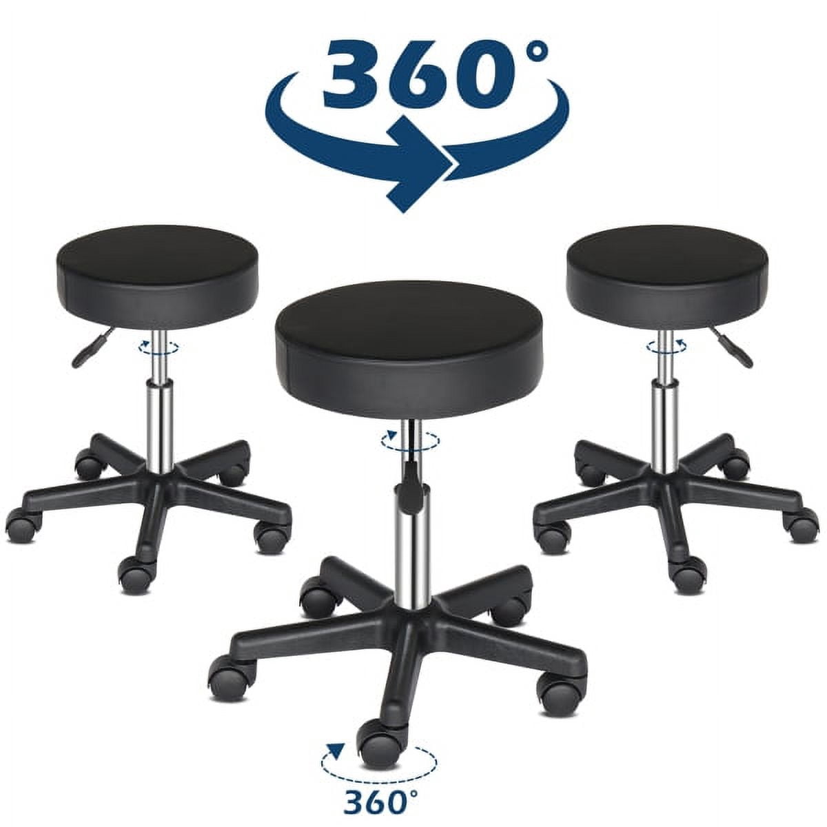 Alvantor Rolling Stool with 3.15 in Padded Round Seat, Adjustable Height and 360° Swivel, Black