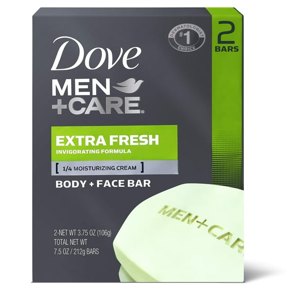 Dove Men+Care Body and Face Bar para limpiar e hidratar la piel Limpiador facial y corporal extra fresco Más hidratante que el jabón en barra 3.75 oz 2 barras