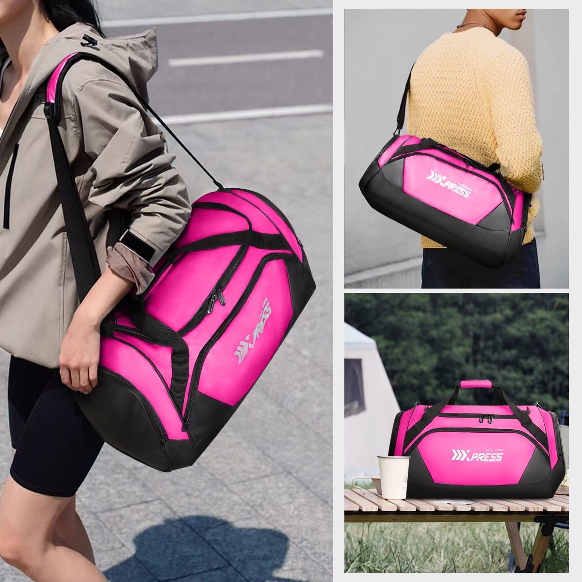 28" Travel Duffle Bag with Shoe Compartment, 75L Large Overnight Bag for Gym Sport Travel,Pink - LX238