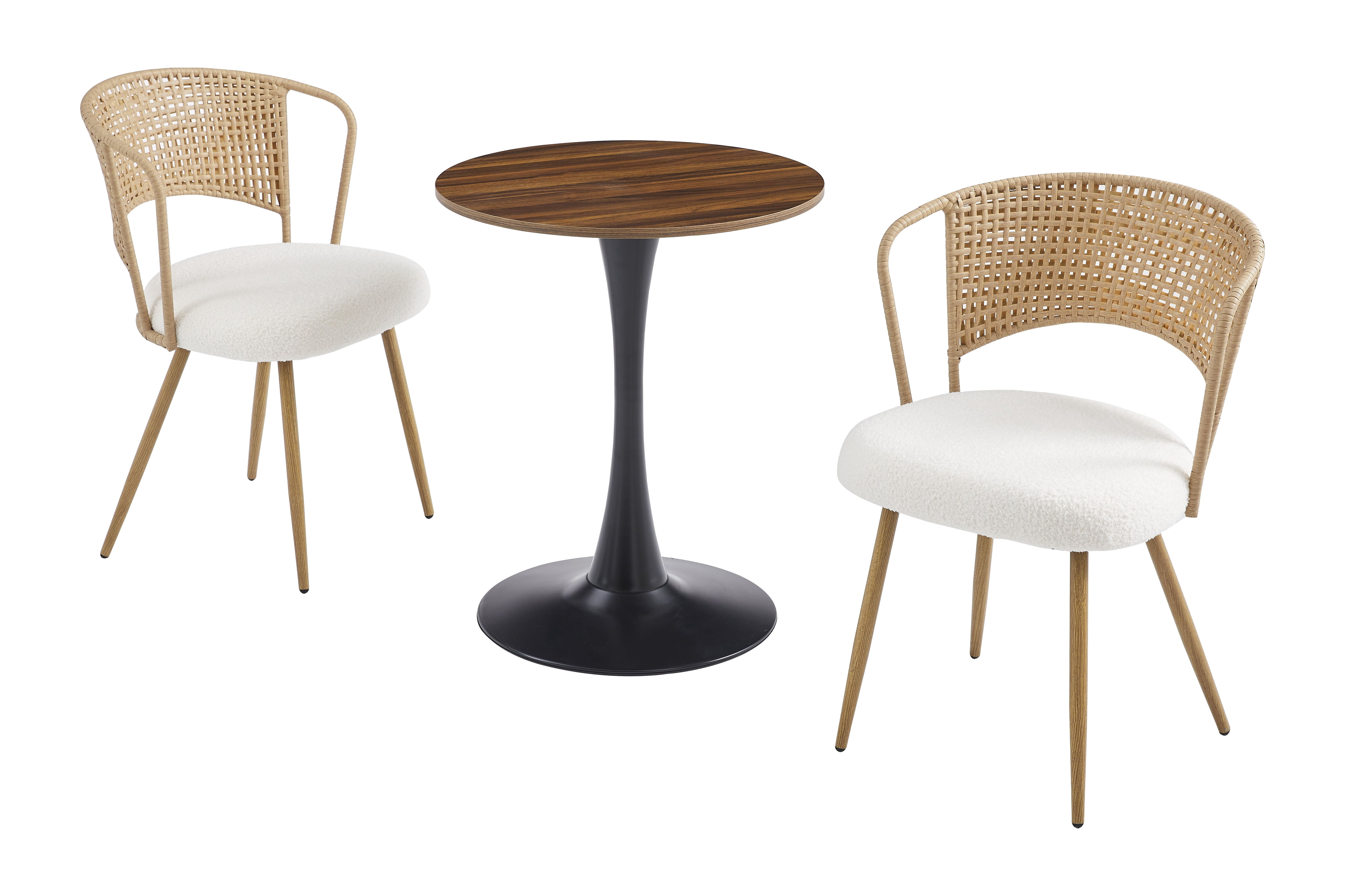 Round Dining Table 24 Inch with Tulip Pedestal Base, Modern Bistro Table and Kitchen Table for Small Spaces, Dark Wood Grain