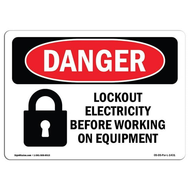 SignMission OS-DS-A-1218-L-1431 12 x 18 Po Signe de Danger OSHA - Électricité de Verrouillage avant de Travailler