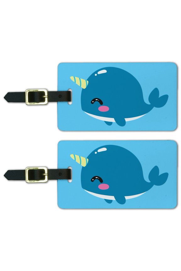 Cute Kawaii Baby Narwhal Luggage ID Tags Suitcase Carry-On Cards - Set of 2