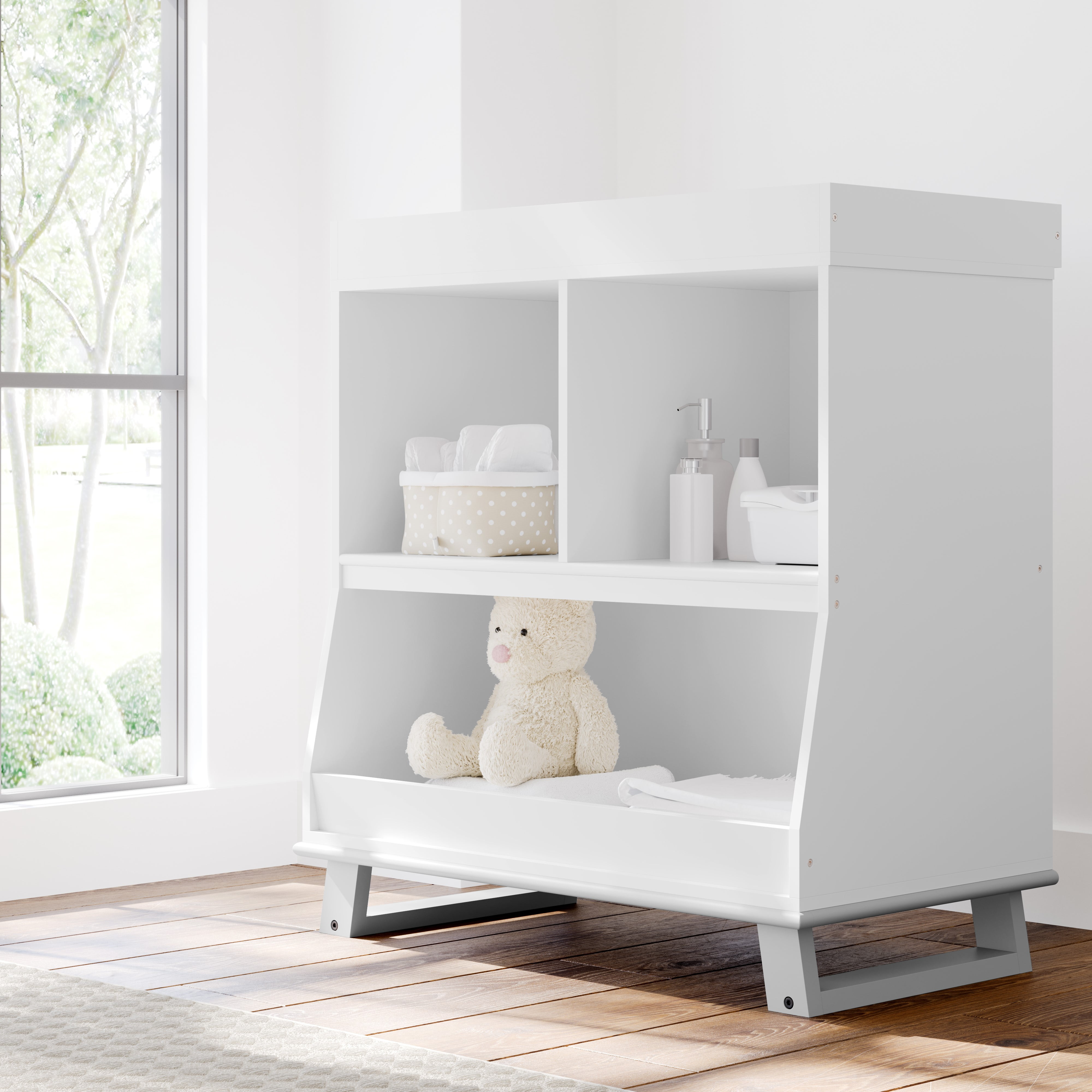 Storkcraft Modern Convertible Infant Changing Table, White with Pebble Gray