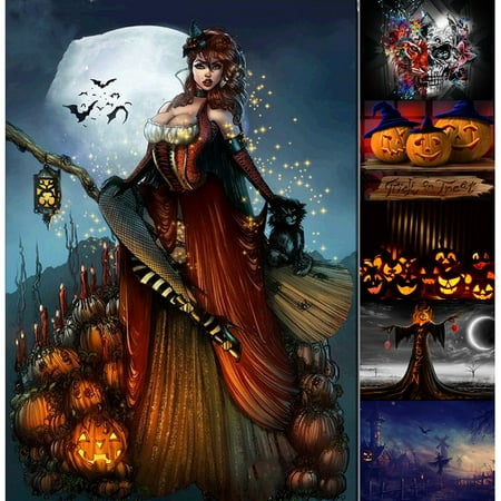 Halloween Theme Frameless 5D DIY Diamond Painting Kit Full Round Diamond Covered Paint by Number Kits for Adults 16