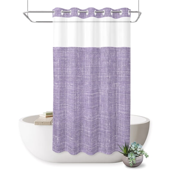 No Hook Shower Curtain, Purple Shower Curtains for Bathroom with See Through Top Window, Farmhouse Vintage Purple Solid Color Modern Waterproof & Washable Bath Curtain Stand Up Stall 36"x72"