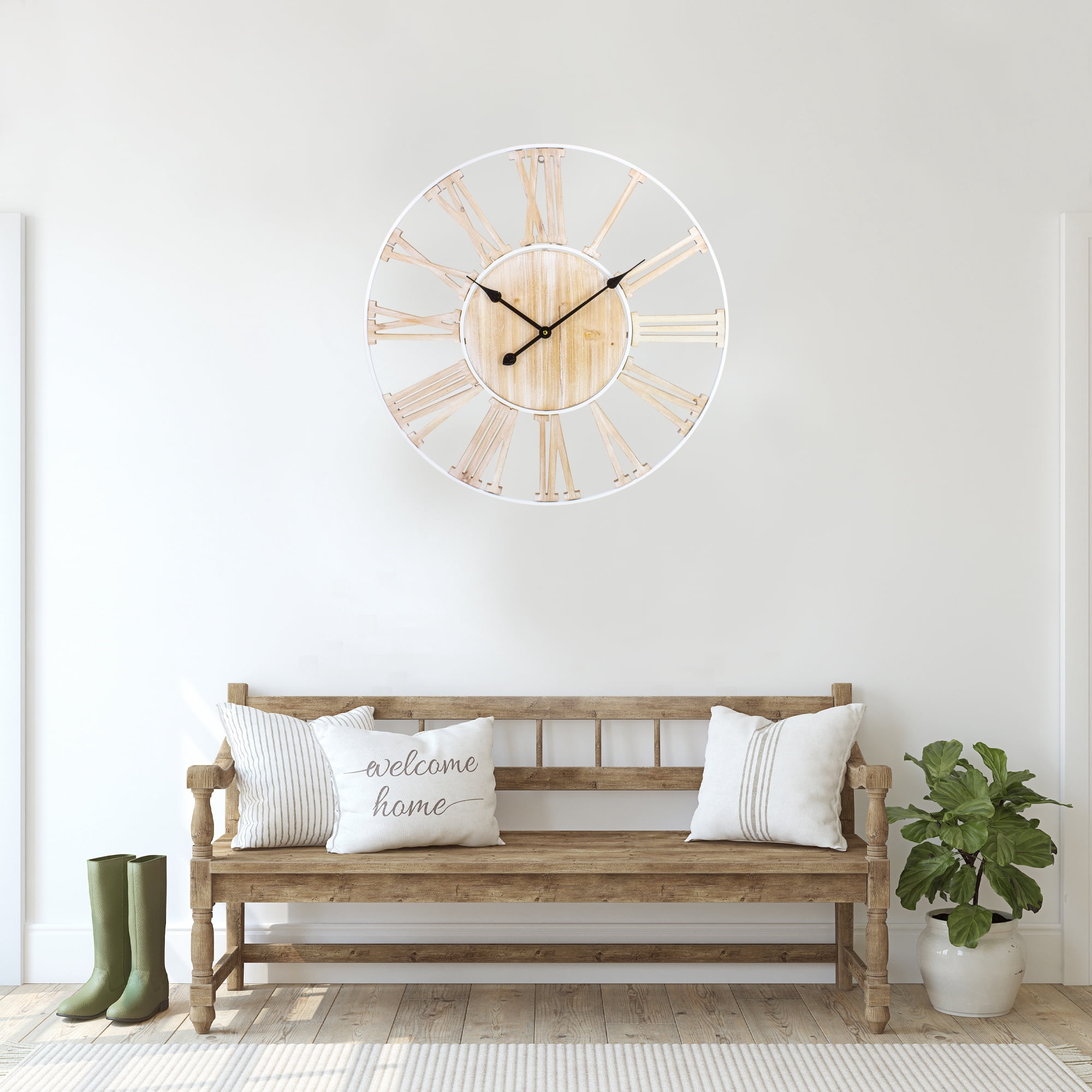 Northlight Wood and Metal Roman Numeral Battery Operated Round Wall Clock - 28"