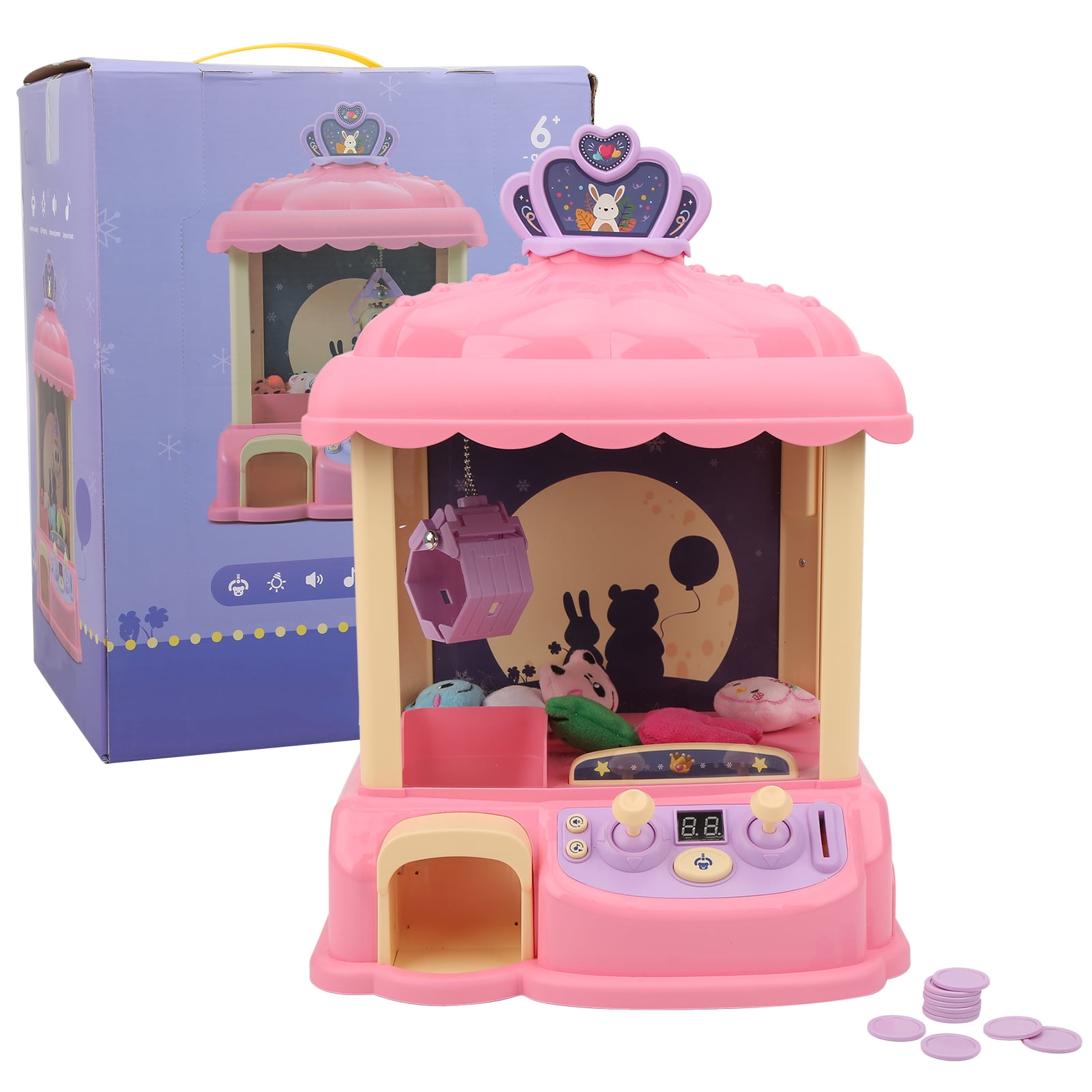 Claw Machine, Cute Pink Claw Machine Sounds And Lights With 6 Dolls For