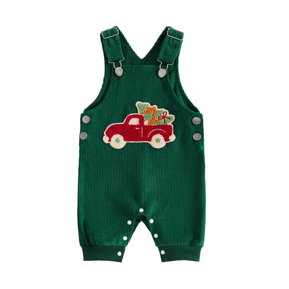 RUINIXCW Baby Christmas Corduroy Overalls Tree Car Embroidered Sleeveless Jumpsuit