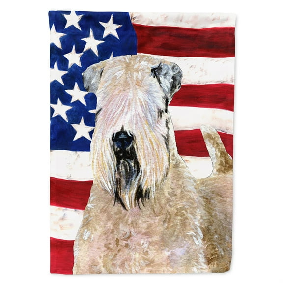 USA American Flag with Wheaten Terrier Soft Coated Flag Canvas House Size