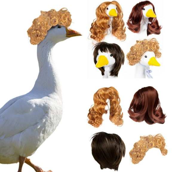 4 Pack Porch Goose Wigs – Brown Curly Synthetic Hair Headpiece for Outdoor Lawn Garden Decor – Adjustable Pet Wig for Halloween, Christmas, Party Costumes
