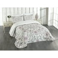 thumbnail image 3 of Ambesonne Ethnic Quilted Bedspread Set 3 Pcs, Flower Swirls Doily Style, Queen Size, Pale Pink Pale Grey, 3 of 5