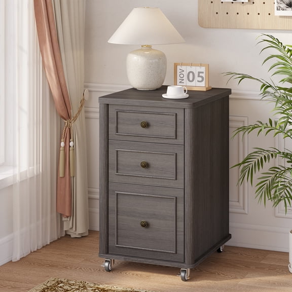 Bestier Rolling File Cabinet with 3 Drawers & Lockable Wheels,Vertical Wood Mobile File Cabinet Filing Cabinet Storage Organizer for Home Office,Gray