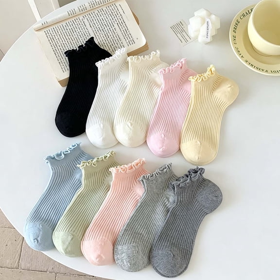 Fancifize Cotton Short Socks for Women Cute Lettuce Edge Stretch Soft Comfy Breathable Fall Daily Wearing Socks,Beige