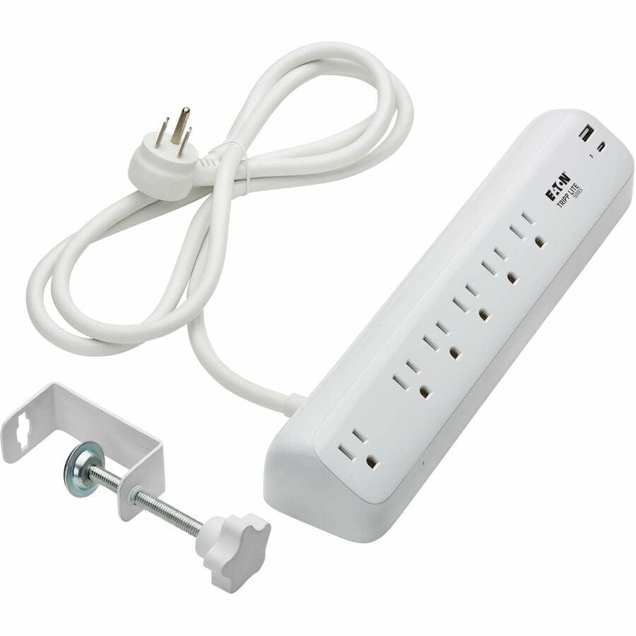Eaton Tripp Lite Series Protect It! 6-Outlet Surge Protector with USB-A and USB-C Charging Ports, 5-15R Outlets, 900 Joules, Desk Clamp, 6 ft. (1.8 m) Cord, White