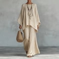 thumbnail image 2 of Short Sleeve Shirts for Women Comfortable Loose Fitting Linen Cotton Top and Wide Leg Pants Two Piece Set Oversized Tshirts for Women, 2 of 4