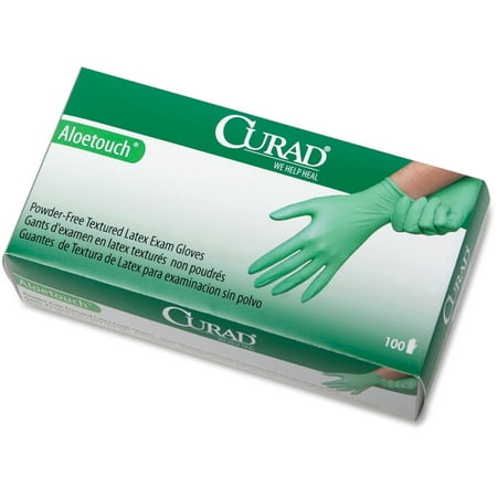 Curad Aloetouch Latex Exam Gloves - X-Small Size - Latex - Green - Durable, Powder-free, Textured - For Healthcare Working - 100 / Box