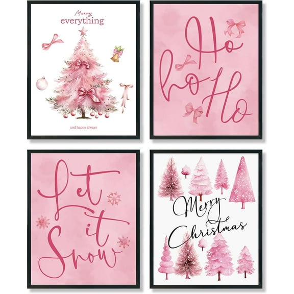 Hieng Falalala Christmas Decorations, Christmas Wall Art Prints Set of 4, Vintage Santa Christmas Tree Posters Wall Art Decor for Reading Room Bedroom, Red & Green Unframed