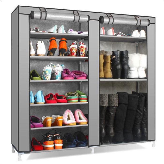 Portable Shoe Rack Closet Fabric Cover Shoe Storage Organizer Cabinet Beige 