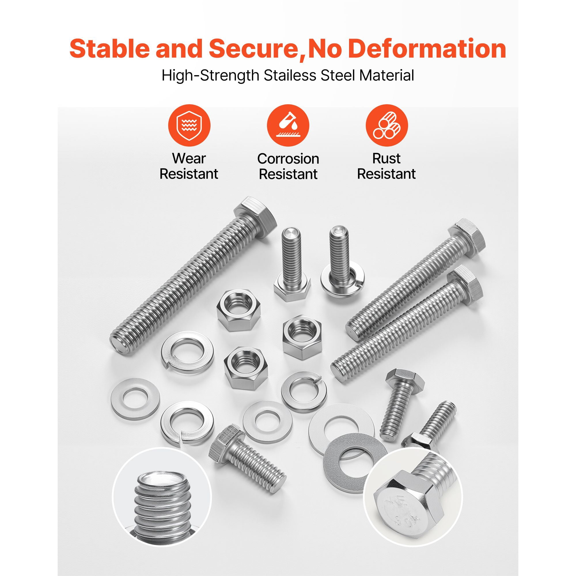 Bolts and Nuts Set 246-Piece Stainless Steel 3 Sizes #1/4-20 #5/16-18 #3/8-16 Adjustable Storage Box A2-50 Grade for Home Repair DIY
