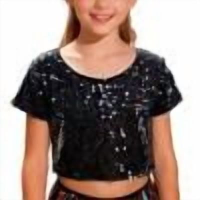 HUAXUN-Kids Girls Sequin Short Sleeve Shirt Shiny Sparkly Crew Neck T-Shirt Disco Party Hip Hop Jazz Dance Top,girls sequin top,Sequin Shorts for Holiday Parties Stage Shows(Black,One Size)