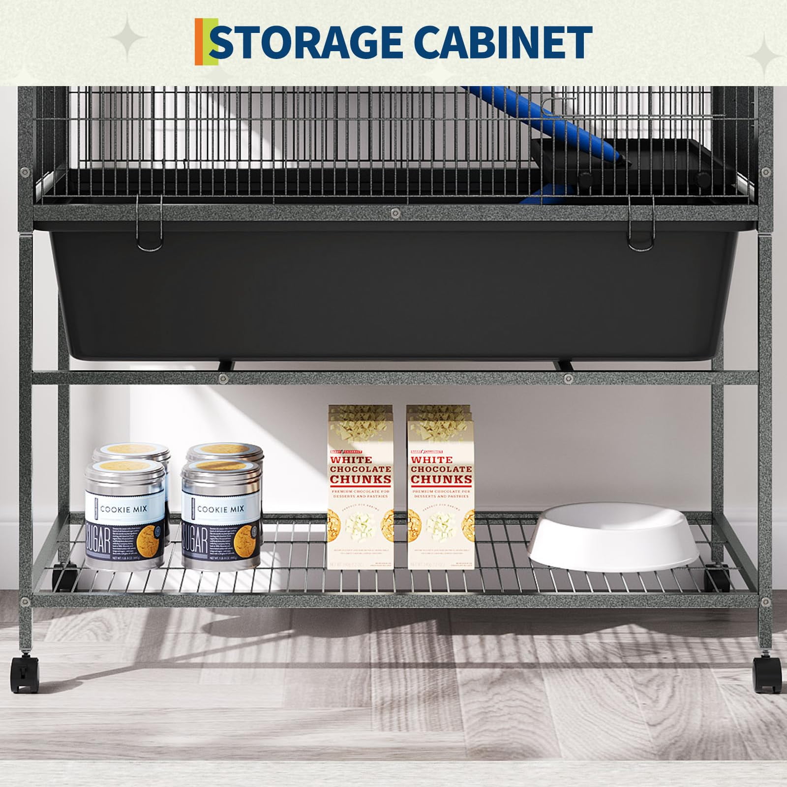 Ataucjin Multi-Level Metal Bird Cage for Small Pets, Removable Platforms & Deep Slide-Out Tray - Lockable Wheels & Storage Shelf,Ideal for Ferrets, Chinchillas, Rabbits, Squirrels