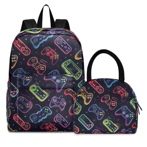 ALAZA Backpack Set Game Controller Elementary School Bags Student BookBag with Lunch Bag