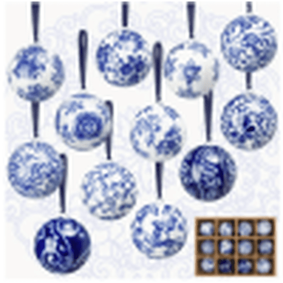 RKSTN Christmas Tree Ball Ornaments for Xmas Tree - Blue And White Ceramic Ball Christmas Tree Decorations, 1.96" Hanging Xmas Ball Ornaments Set for Holiday Party Decoration (1 PC)