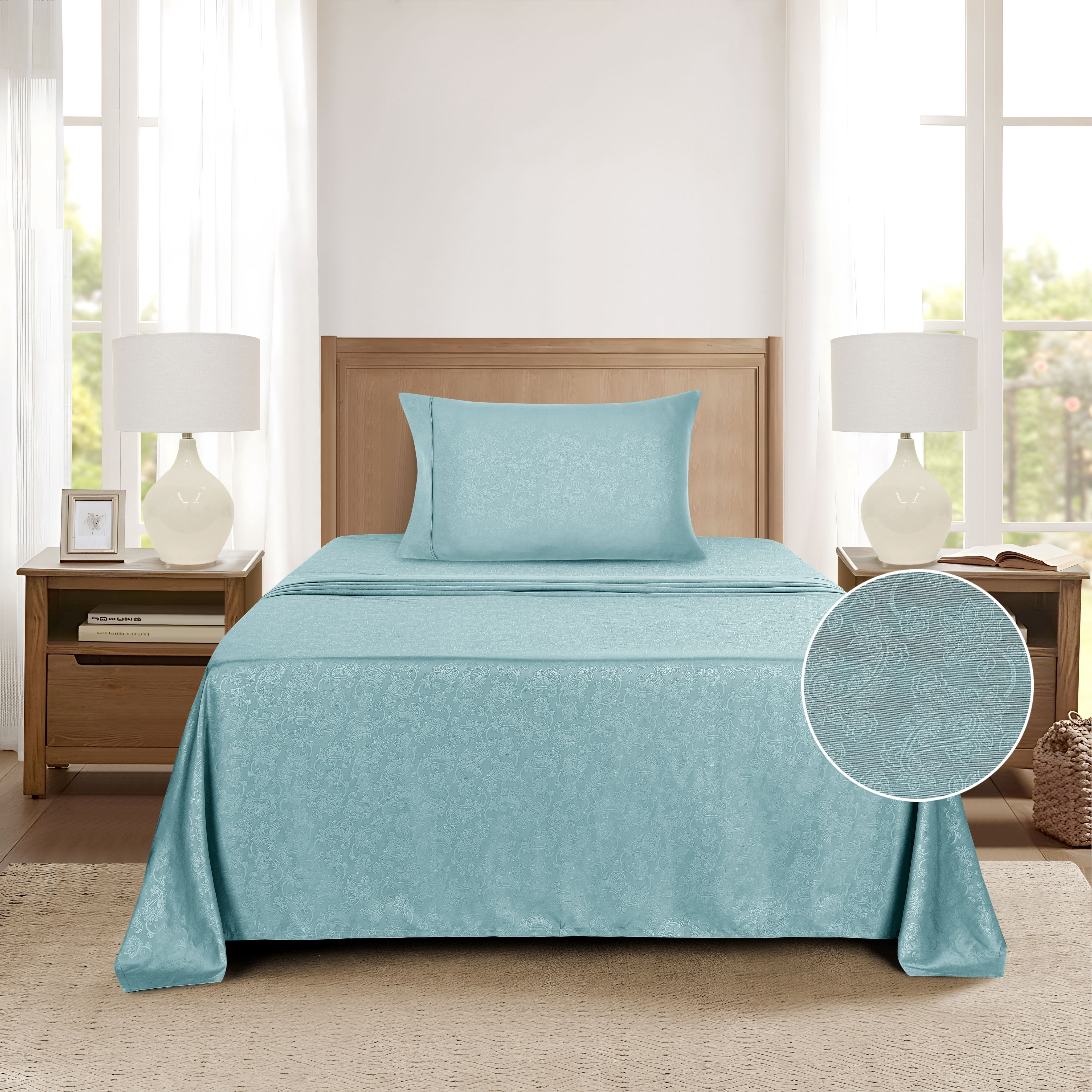 Mainstays Super Soft Brushed Microfiber Bed Sheet Set, Blue Cameo Paisley, Twin-XL, 3 Piece