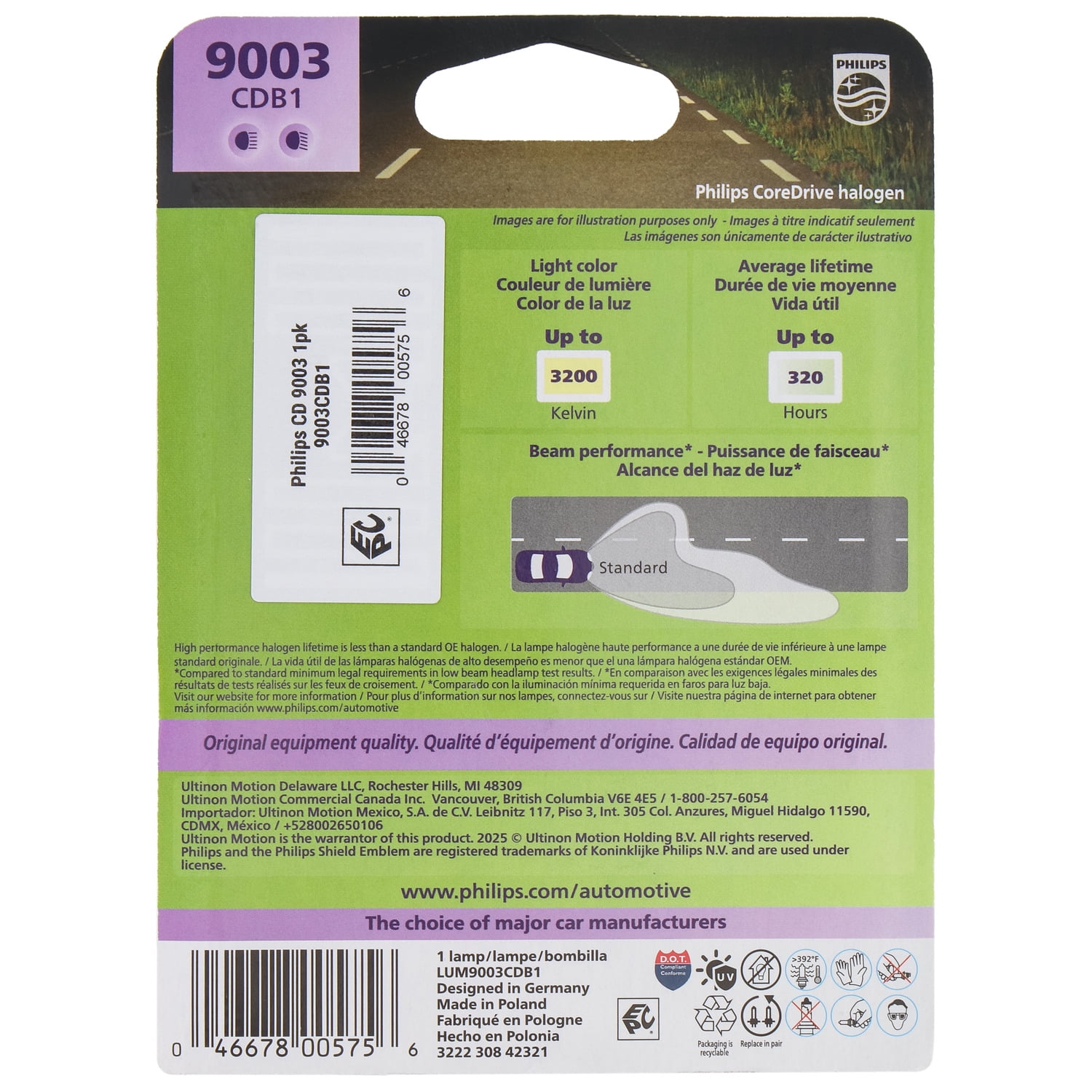 Philips CoreDrive 9003 Halogen Headlight Bulb, 1 Pack, Fits Select Vehicles