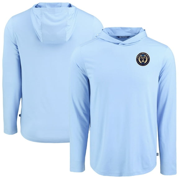 Men's-Cutter & Buck  Powder Blue Philadelphia Union Coastline Epic Comfort Eco Long Sleeve Recycled Hooded Shirt