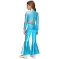 thumbnail image 5 of iiniim Girls Metallic Disco Hip Hop Jazz Dance Outfit Sequin Crop Top and Split Bell Bottom Pants Streetwear Turquoise 16, 5 of 7