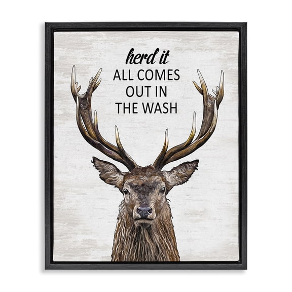 Stupell Industries Laundry Deer Pun Quotes and Sayings Painting Black Floater Framed Canvas Art Print Wall Art, 17 x 21