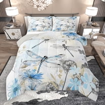 Manfei Country Dragonfly Bedding Comforter Set,Rustic Farmhouse Cabin Twin Comforter Sets,Blue Country Flower Floral Bedding Set For Kids,Microfiber Bedroom Decor Reversible,2 Pieces