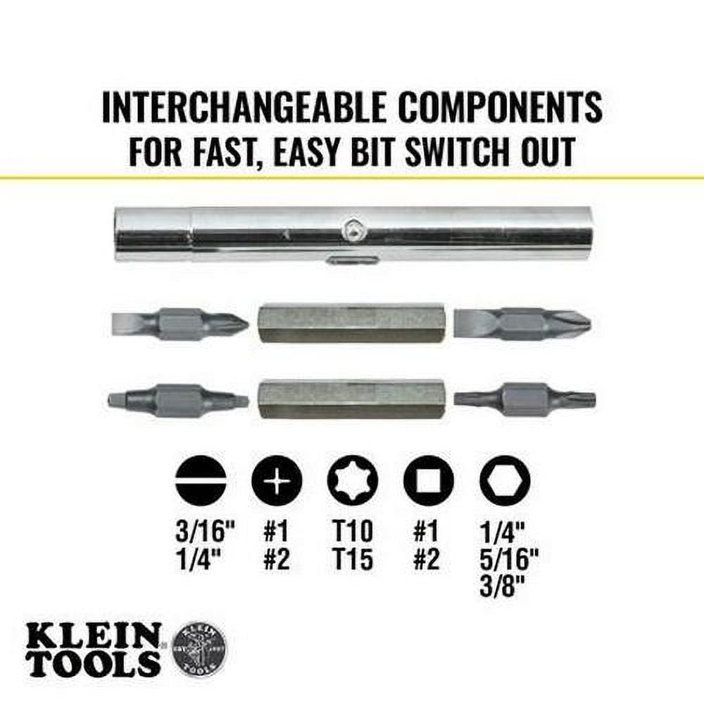 Klein Tools Multi-Bit Screwdriver / Nut Driver, 11-in-1, 8 Tips (Phillips, Slotted, Torx, Square), Cushion Grip