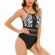 thumbnail image 4 of Gibobby Trajes de Baño Mujer Traje de baño empalmado de malla estampada para mujer Traje de baño de pieza recortada sólida sexy(Negro,G), 4 of 4