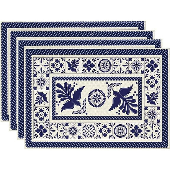 Talavera Tiles Floral Phoenix Fiesta Mexican Placemats Set of 4, 12x18 Inch Seasonal Fall Holiday Table Mats for Party Kitchen Dining Decoration