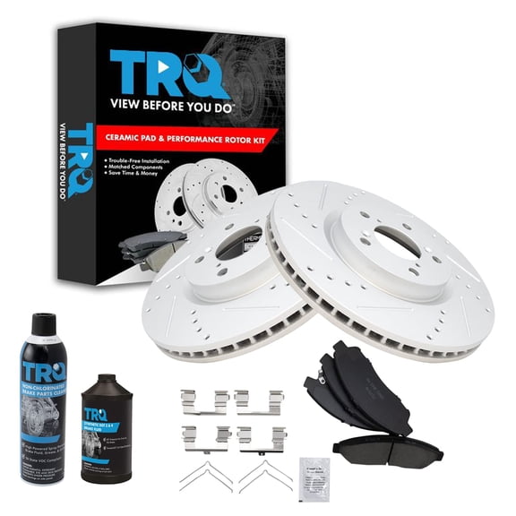 TRQ Brake Rotor & Coated & Ceramic Pad Front Kit w/Chemicals for Honda BKA17926