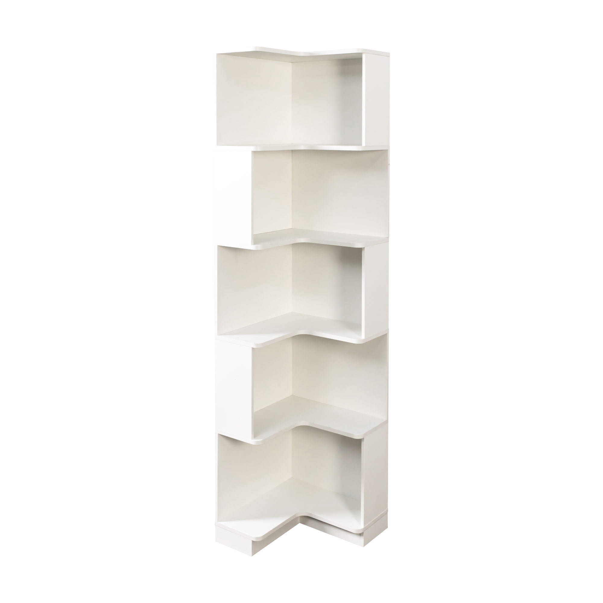 Mintazer 69" 5 Tier Corner Bookshelf with Baffle, Freestanding L Shaped Storage Shelf with LED Lights for Home Office Living Room Bedroom Kitchen, White