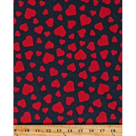 Cotton Valentines Simple Hearts Love Valentine's Day Holiday Black Cotton Fabric Print by the Yard (CA61220)