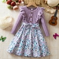 thumbnail image 2 of Bainana Toddler Girls Dress Floral Print Long Sleeve Crew Neck Dresses Breathable Casual Autumn Girls Dress Purple Size 6-7 Years, 2 of 9