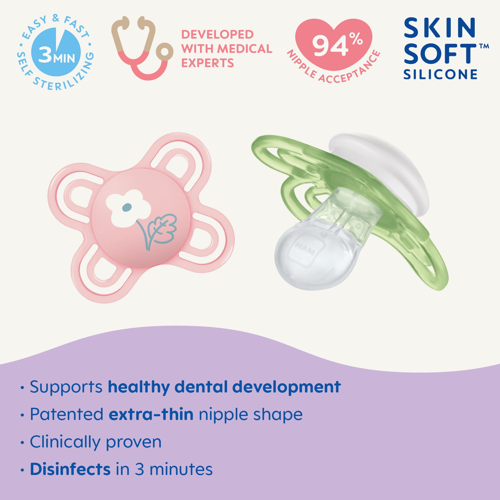 MAM Perfect Start Pacifier, 0-2 Months, Girl, 2 Pack