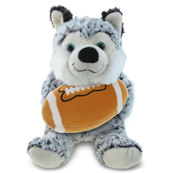 DolliBu Husky Stuffed Animal with Football Plush - Soft Huggable Husky Dog, Adorable Playtime Husky Plush Toy, Cute Wildlife Gift, Plush Doll Animal Toy for Kids and Adults - 9 Inches