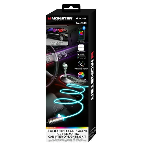 Monster LED Bluetooth Sound Reactive Multicolor Fiber Optic Car Interior Lighting Kit