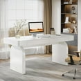 thumbnail image 7 of Finmind 63-Inch White Desk with Drawers, Modern Glossy Executive Office Desk, Elegant Writing Computer Table for Home Office or Study, Cream White, 7 of 7