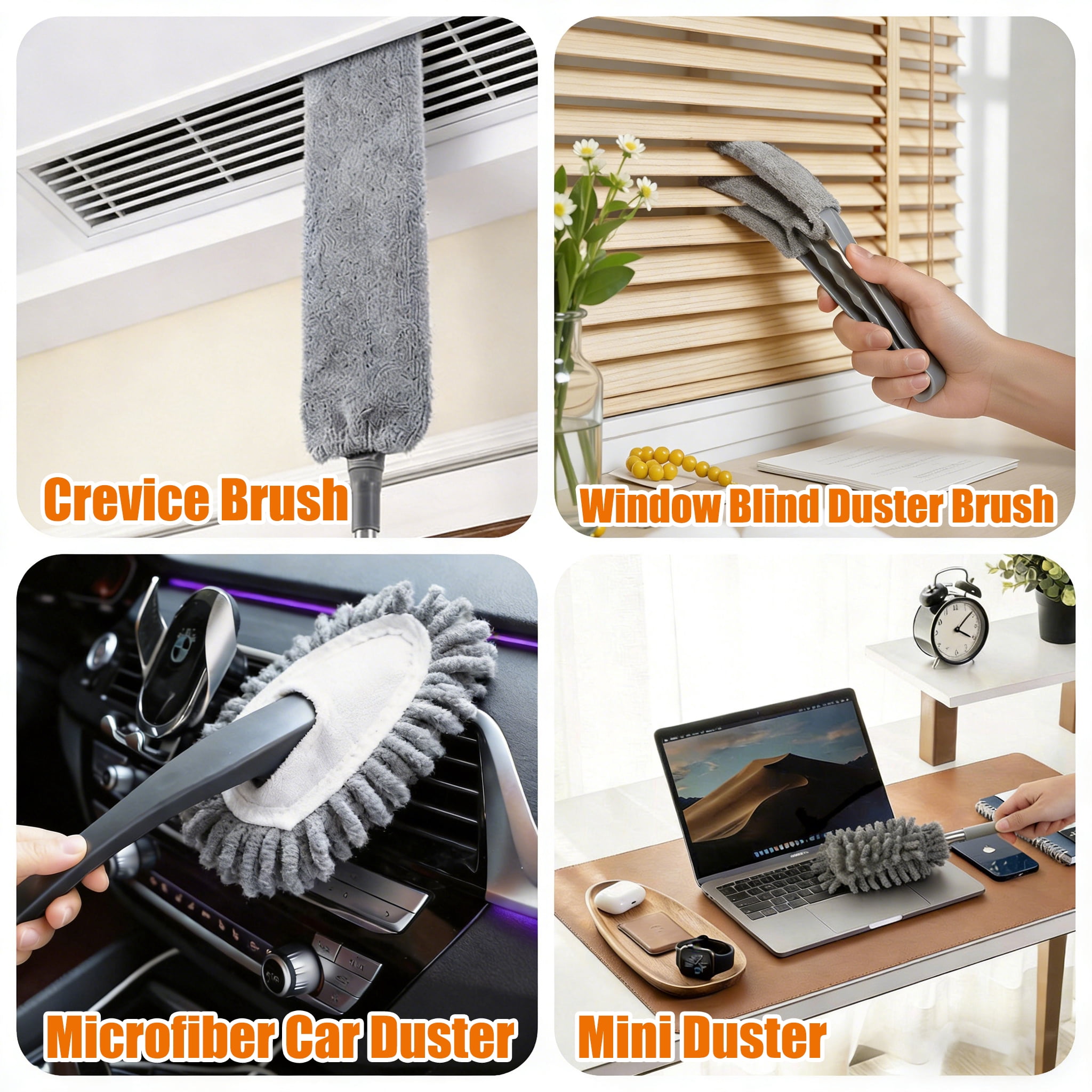 cisilov Dusters for Cleaning with 84" Extension Pole, Ceiling Fan Duster Cobweb Duster for High Ceilings, Washable Reusable Microfiber Duster Kit for for Ceiling Fan Webs, Blinds