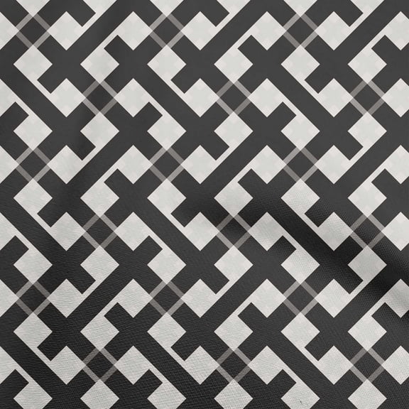 oneOone Polyester Spandex Black Fabric Check Quilting Supplies Print Sewing Fabric By The Yard 56 Inch Wide