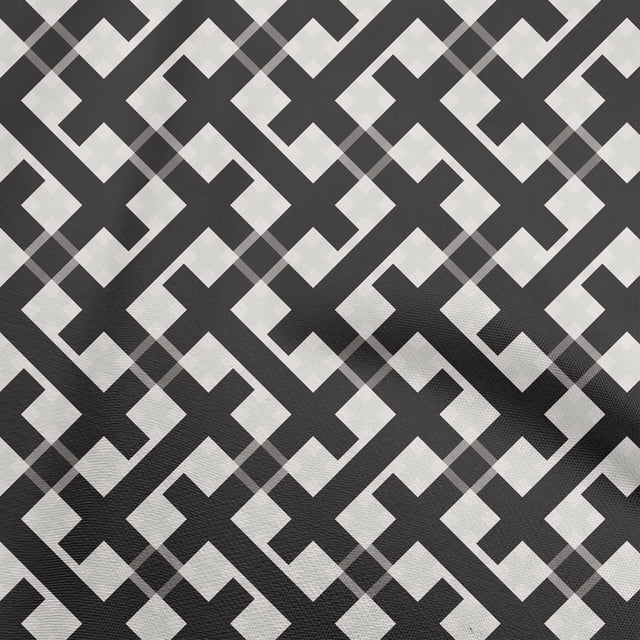 oneOone Velvet Black Fabric Check Sewing Material Print Fabric By The Yard 58 Inch Wide