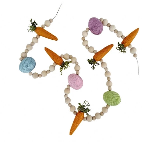 Easter Bunny and Carrot Fabric Garland, Wood Beads Accent Spring Hanging Decor for Mantel Shelf Doorway Wall Party Decoration(A,100cm)