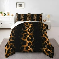 Manfei Leopard Cheetah Print Bedding Comforter Set, Black Gold Glitter Twin Comforter Sets, Modern Fashion Reversible Bedding Set, Microfiber Bedroom Decor, 2 Pieces